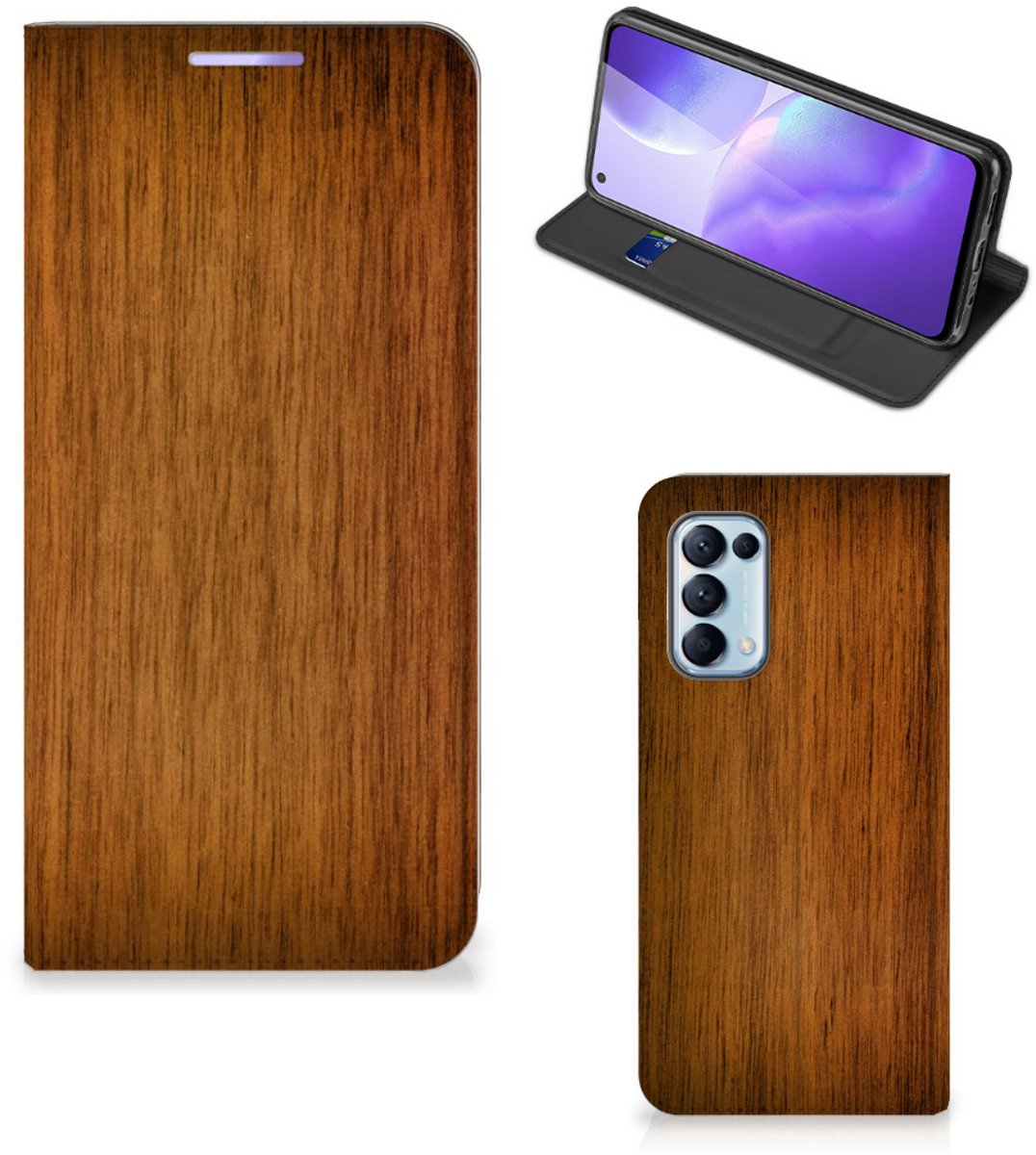 OPPO Find X3 Lite Book Wallet Case Donker Hout
