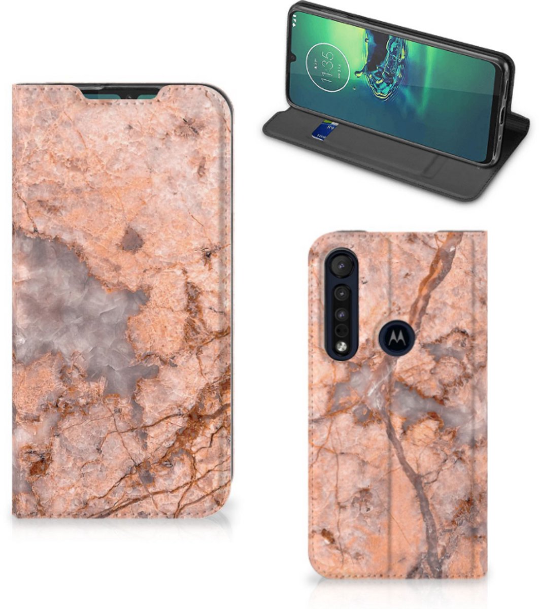 Motorola G8 Plus Standcase Marmer Oranje