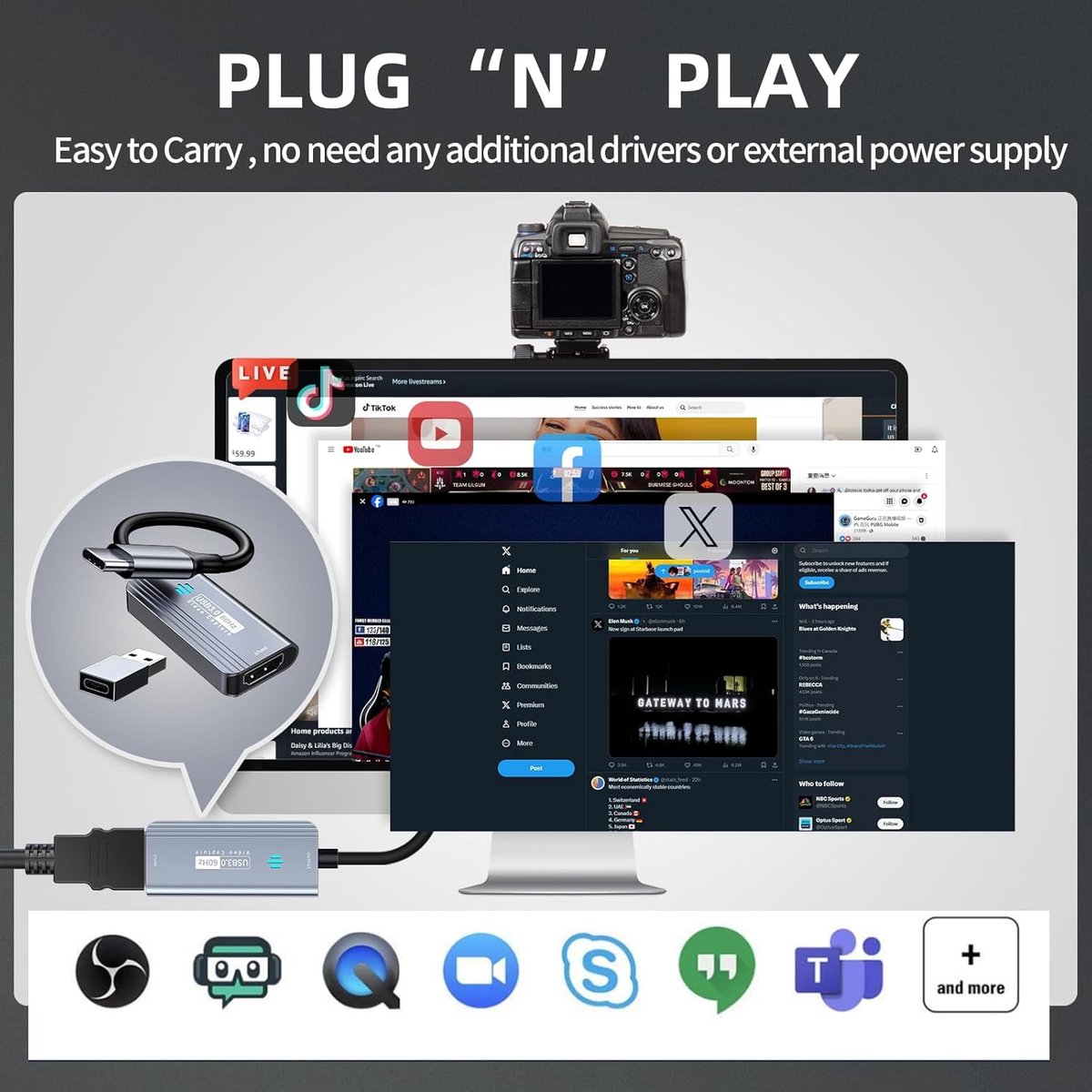 HDMI naar USB C 3.0 Video Capture Card - 1080P 60FPS voor Streaming en Gaming thumbnail 2