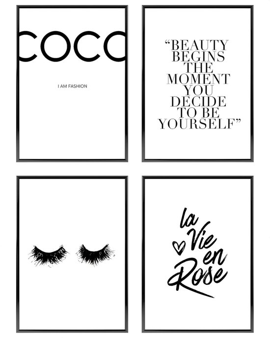 Posterset 4 stuks A4 - Premium Ingelijste Posters - Moderne Wanddecoratie