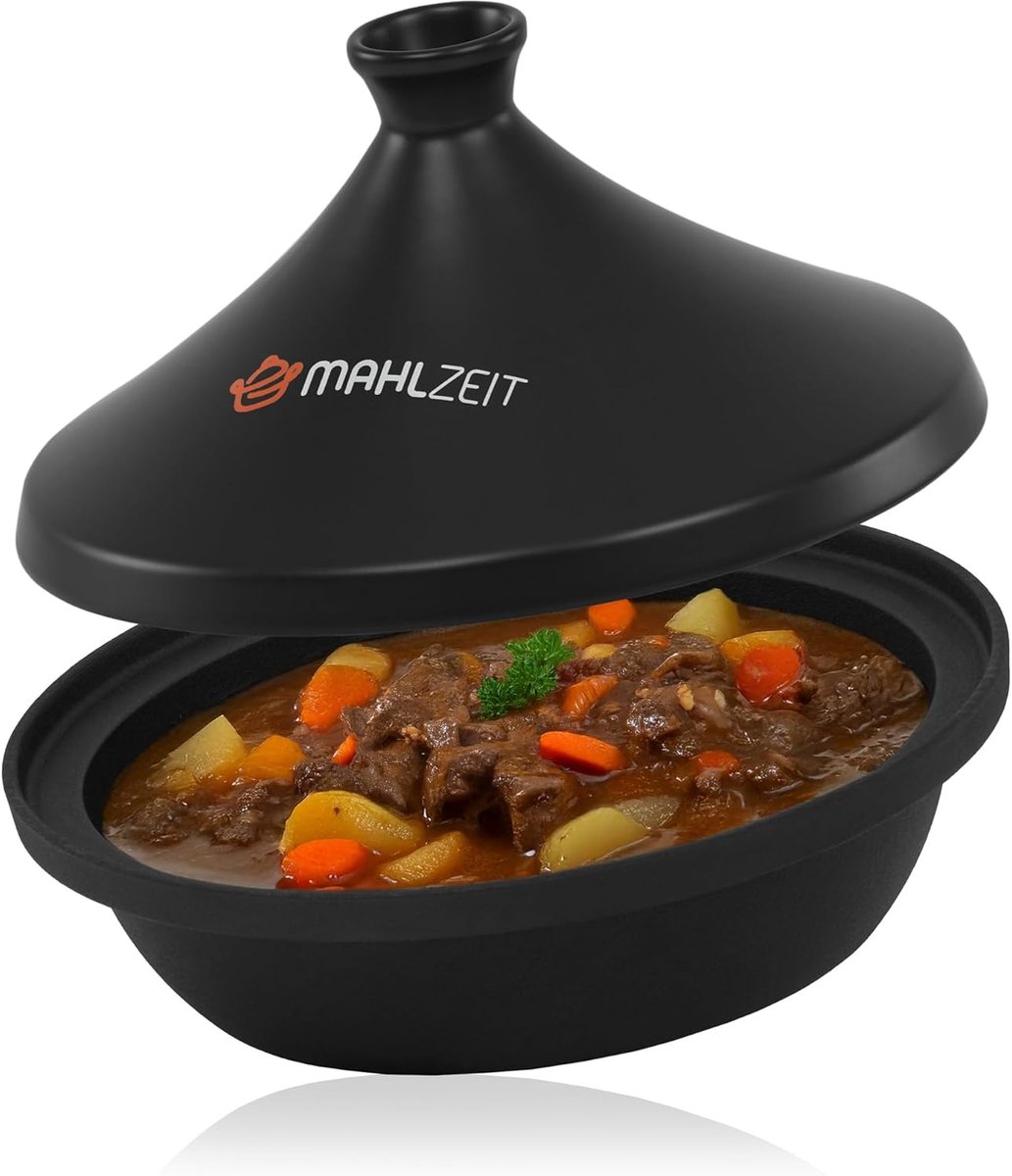 Gietijzeren Tajine Pan - Ø 25 cm - Keramisch Deksel - Geschikt voor Oven, Inductie, Gas en Elektrisch
