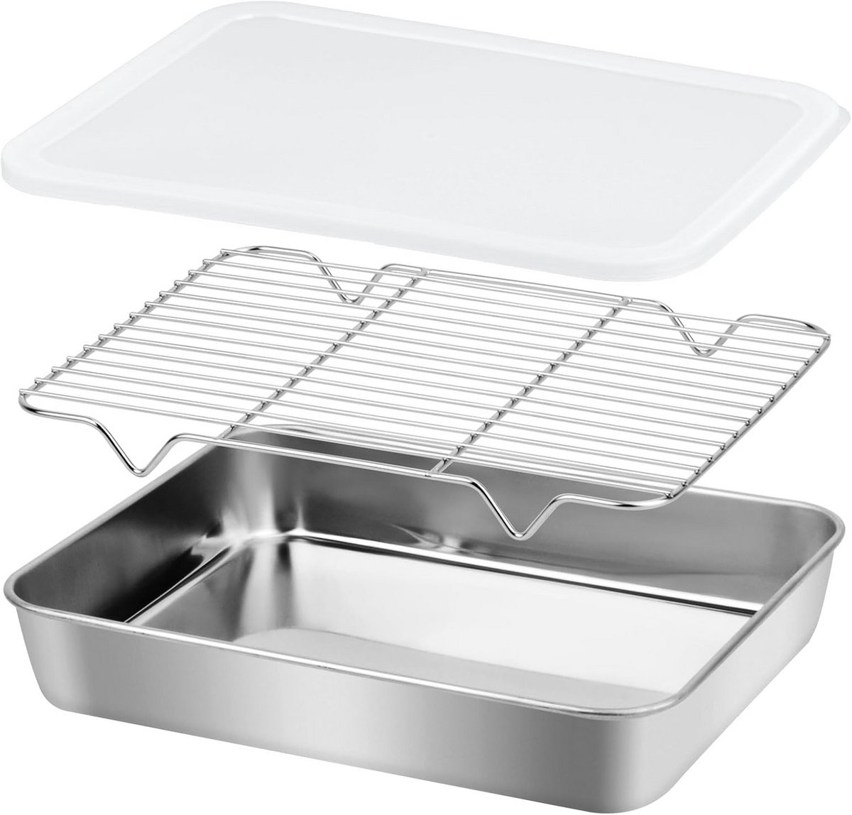 Bakplaat met Deksel en Rooster voor Oven - Roestvrij Staal - 26x20x5 cm