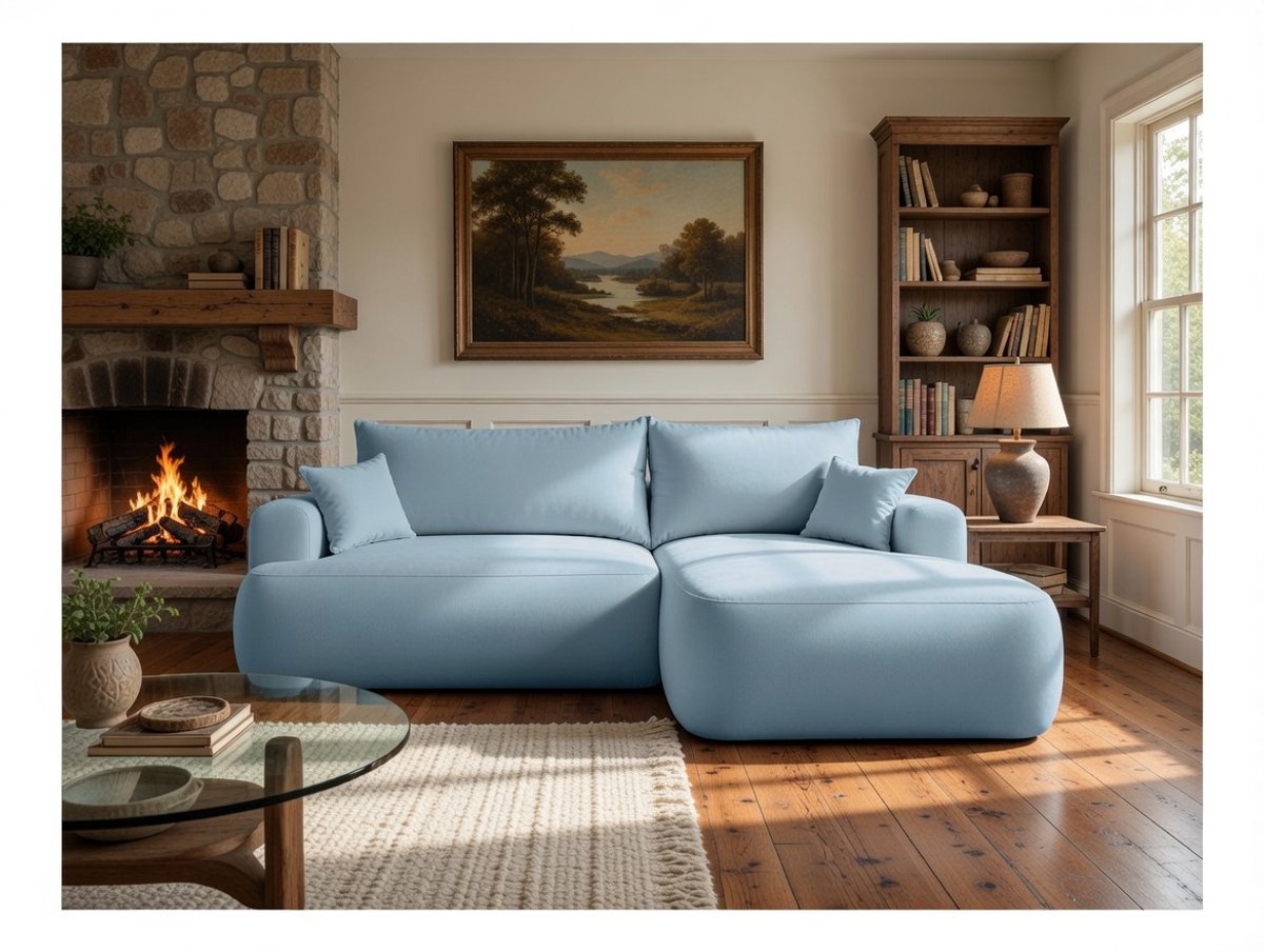 Hoekbank met slaapfunctie 260 × 165 × 93 cm – hoekbank met opbergruimte, DL-systeem uittrekbaar bed 142 × 210 cm, 4-zits loungebank met chaise longue rechts – Velvet Comfort OVO – Bellavero