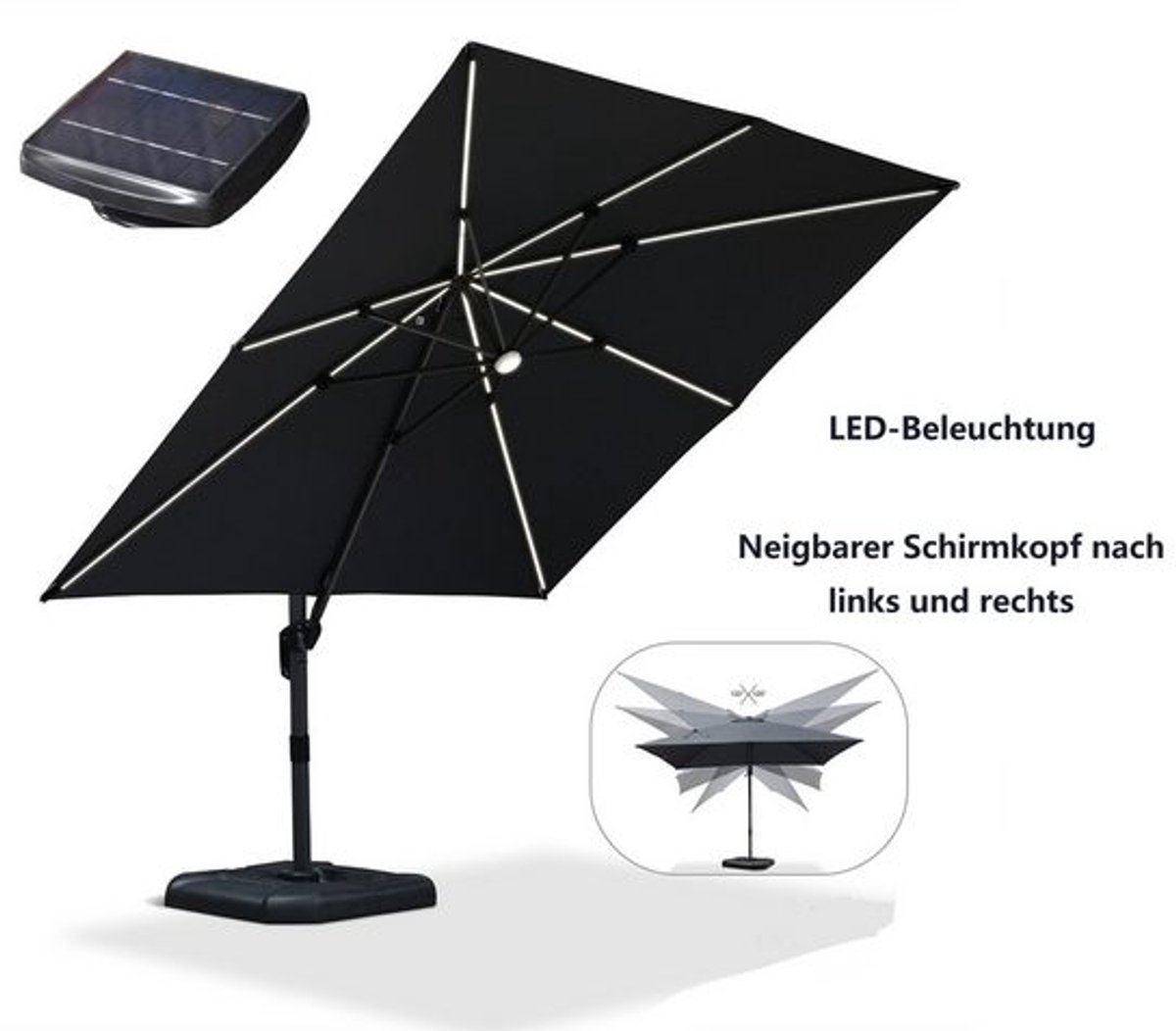 PURPLE LEAF Vierkant Parasol met LED-Verlichting – Kantelbare en Draaibare Tuinparasol – met Slinger – Aluminium Frame – 360° Draaibaar