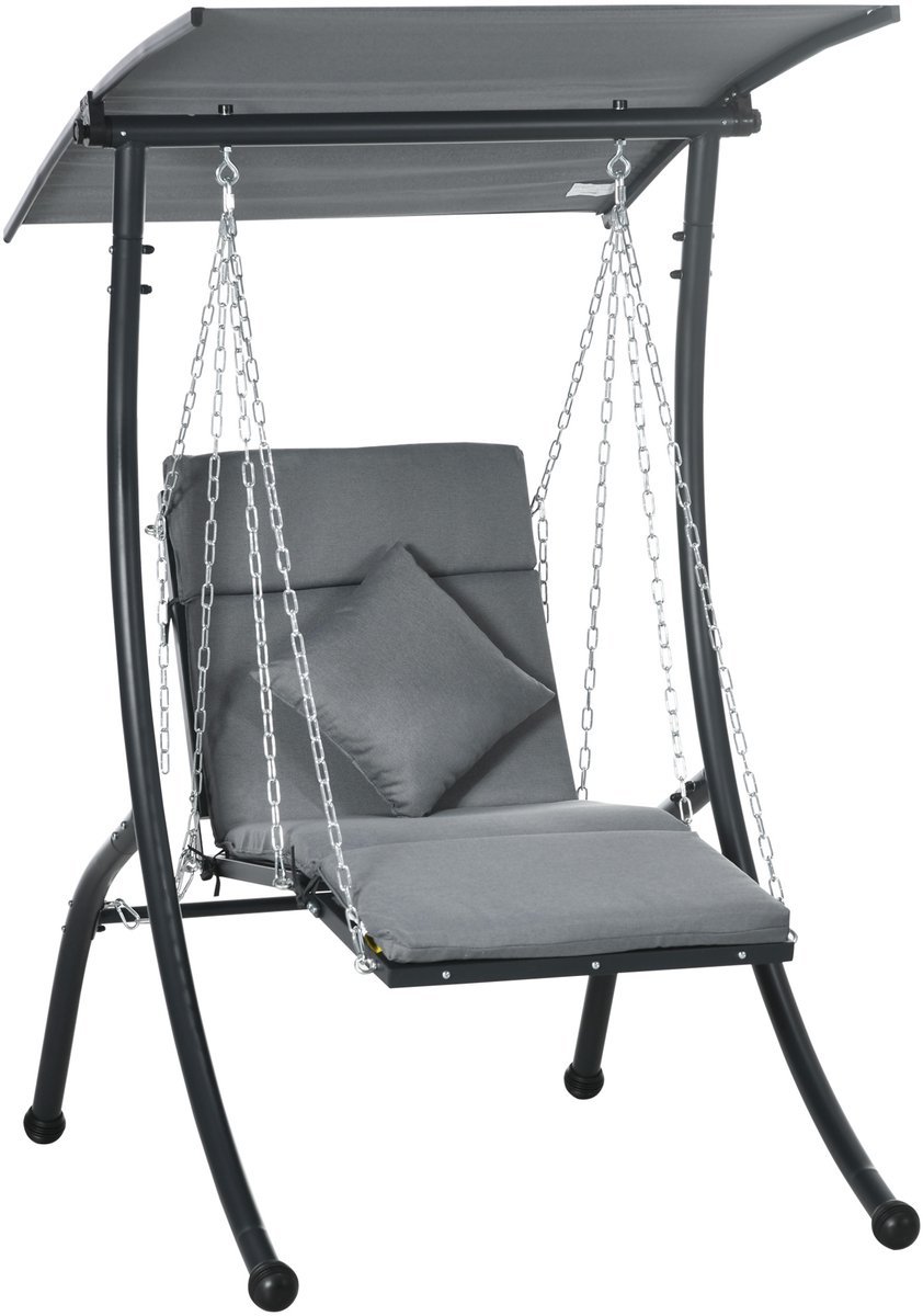 Wishdor - Tuinschommel - Verstelbaar Zonnescherm - Met Zitkussen En Hoofdkussen - Stalen Frame - Donkergrijs - 108 X 145 X 169 Cm