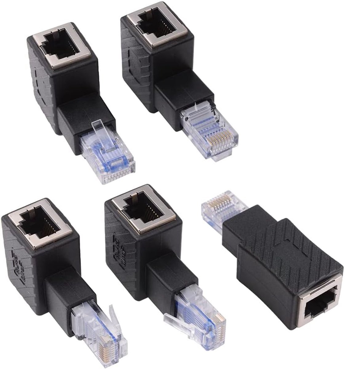 Ethernet-adapters 90 graden - Set van 5 RJ45-stekkers voor netwerkverbindingen