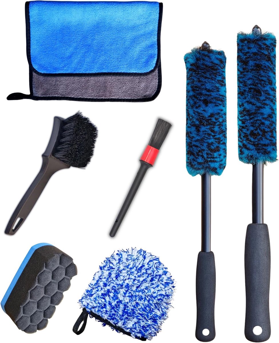 7-delige Auto Wielen en Velgen Reinigingskit met Was Mitt, Band Borstel en Microfiber Handdoek