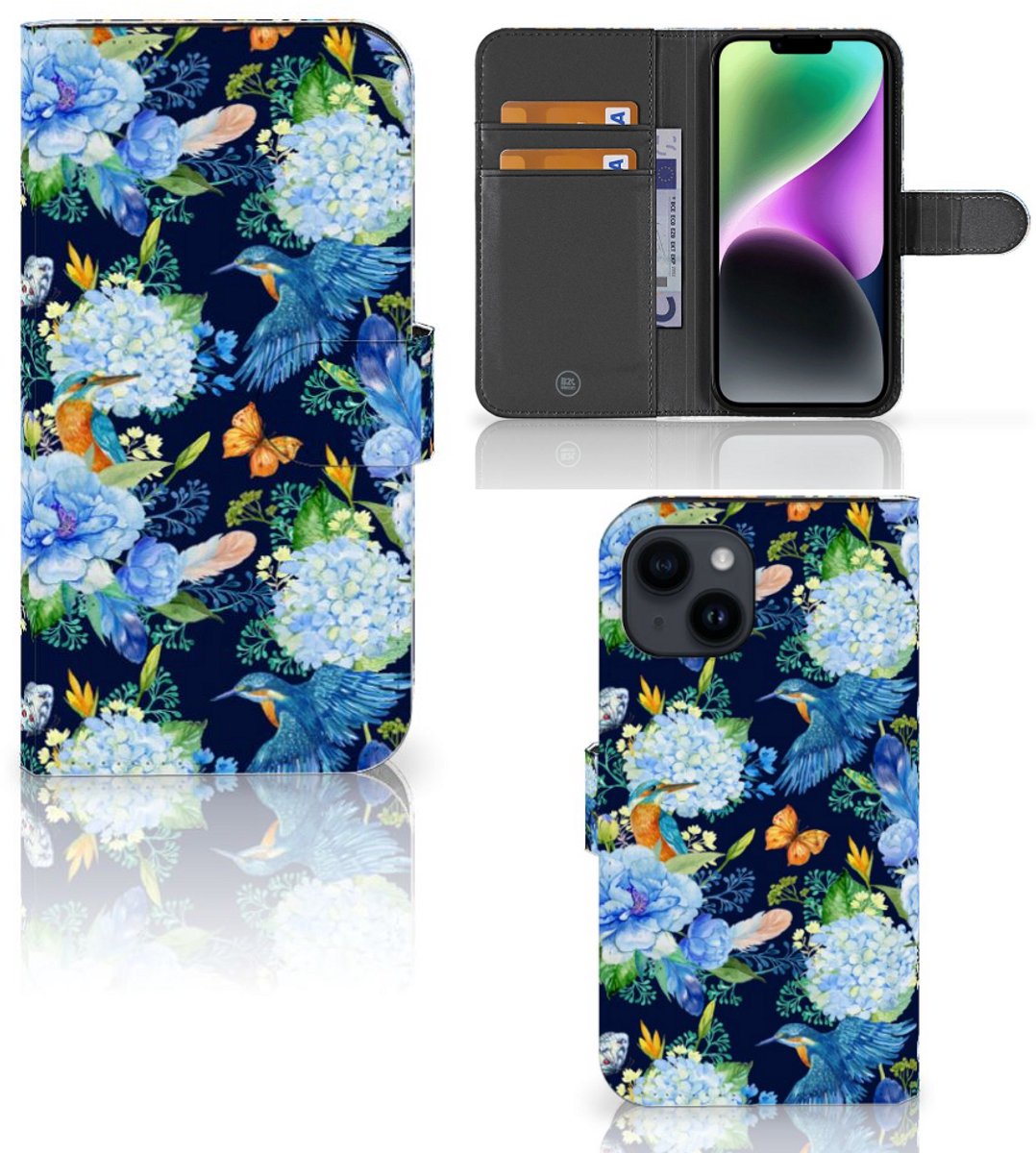 Telefoonhoesje met Pasjes voor iPhone 15 IJsvogel