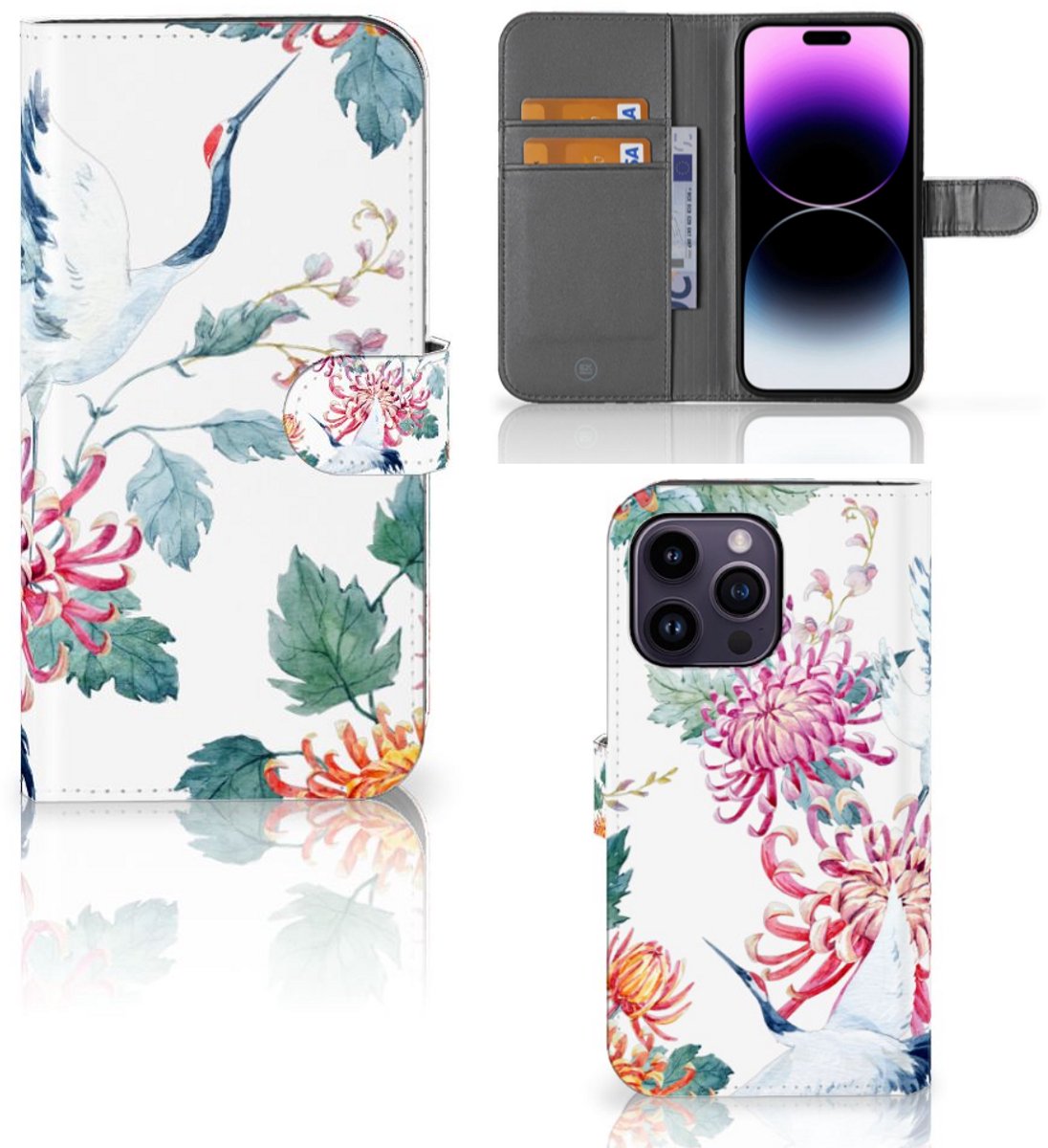 iPhone 15 Pro Max Telefoonhoesje met Pasjes Bird Flowers
