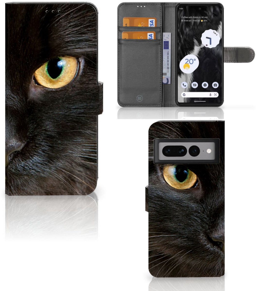 Google Pixel 7 Pro Telefoonhoesje met Pasjes Zwarte Kat