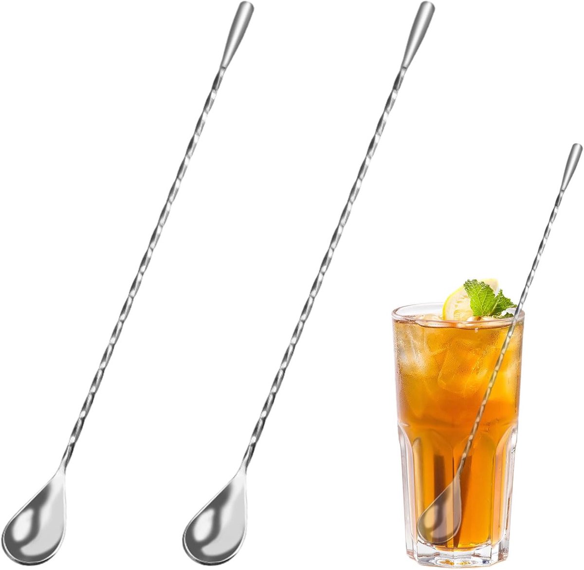 Cocktaillepels 30 cm - Set van 2 Roestvrijstalen Menglepels voor Dranken