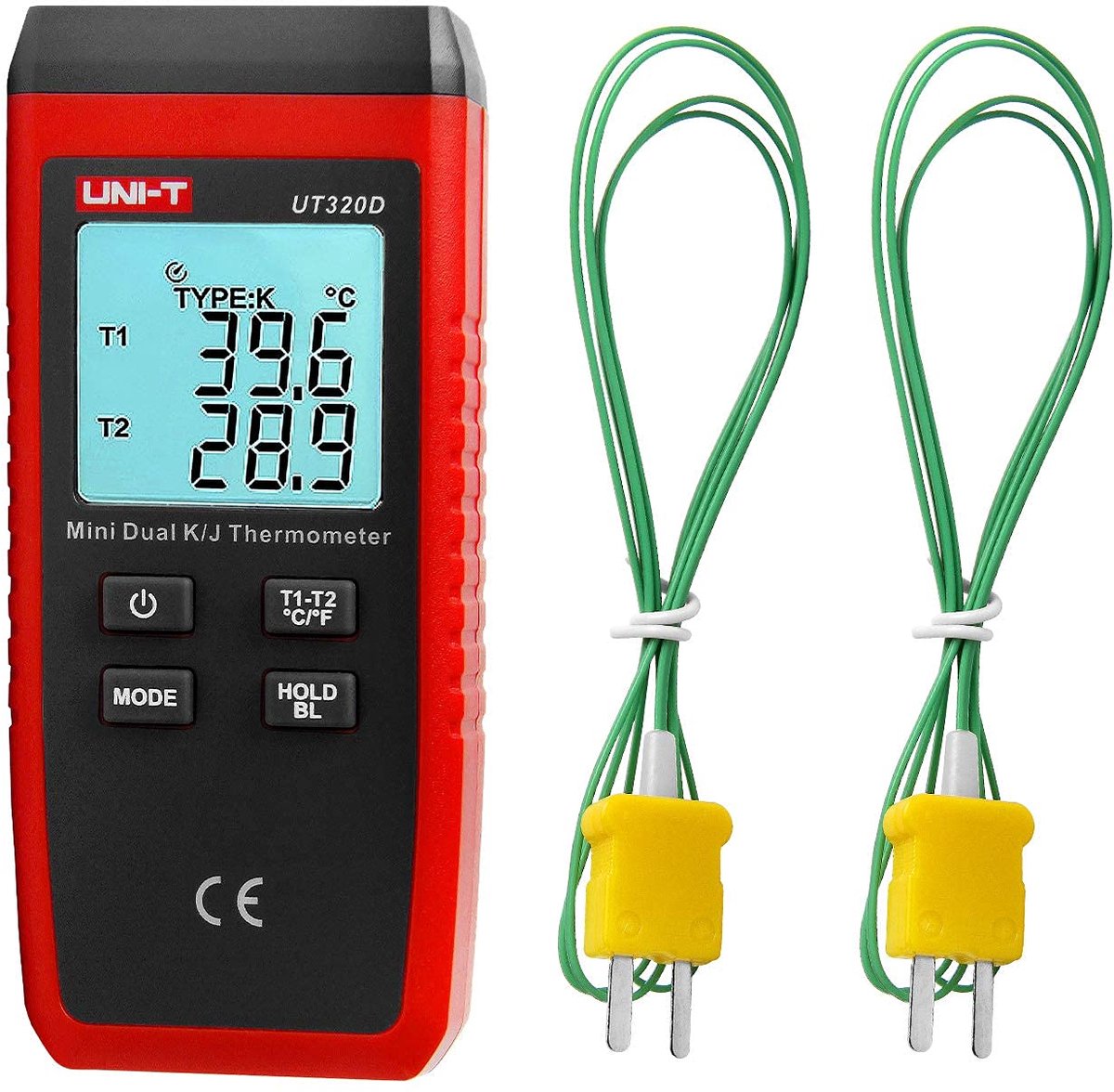 Mini Contact Type Thermometer Dual-channel K/J met LCD Backlight