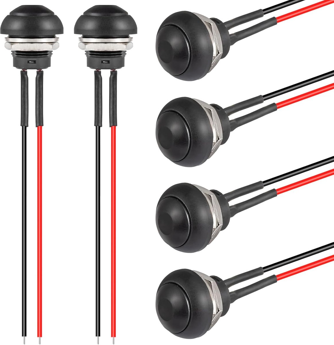 12 mm Momentane Drukknop AAN/UIT Schakelaar - Waterdicht, Zwart, 6 Stuks