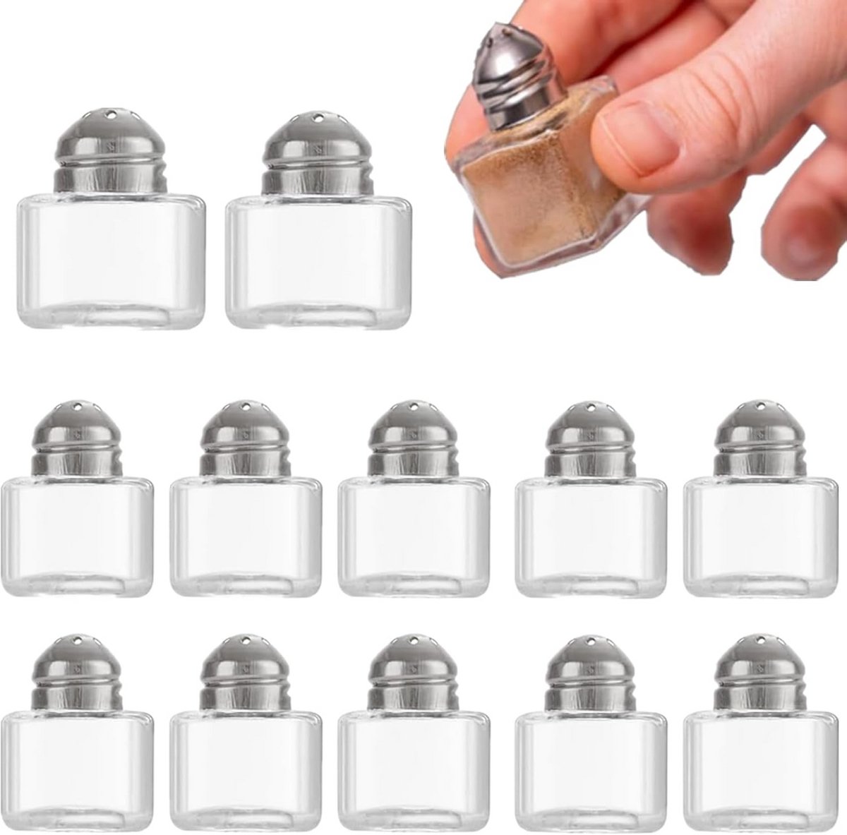 Mini Zoutstrooiers Glas - 12 Stuks Draagbare Zoutvaatjes voor Picknick en Barbecue