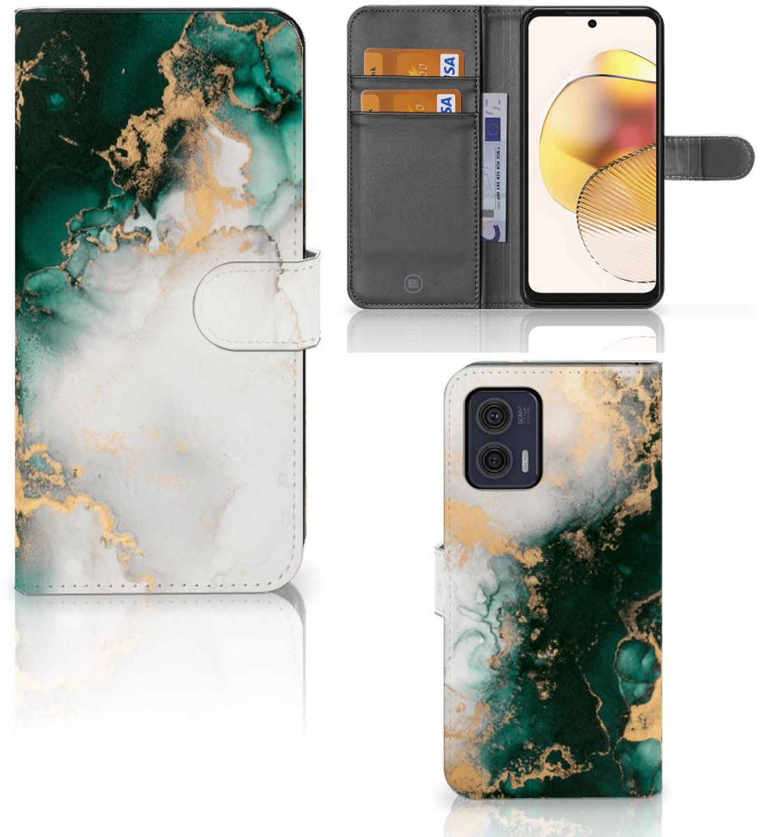 Bookcase voor Motorola Moto G73 Marmer Groen