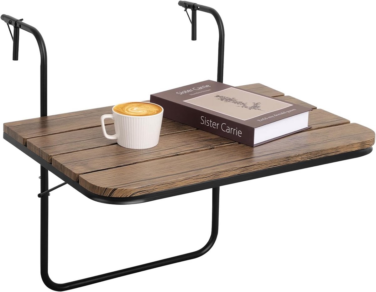 Houten Opvouwbare Balkon Tafel - Verstelbare Balkonbar voor Handgrepen - Ruimtebesparende Buitentafel