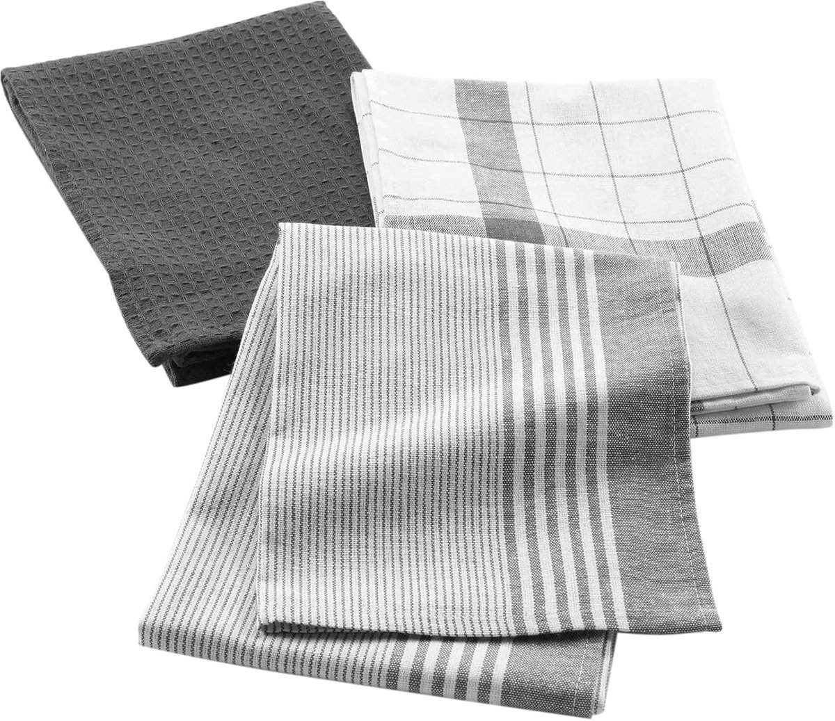 Vibrato Theedoeken 50 x 70 cm - Antraciet - Katoen - Geweven - 3 Stuks