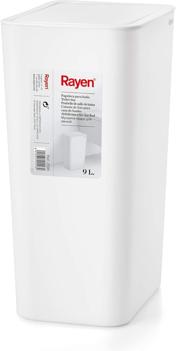 Badkameremmer met deksel, 9 liter, wit, 22 x 16 x 33 cm - Hoge kwaliteit en functioneel