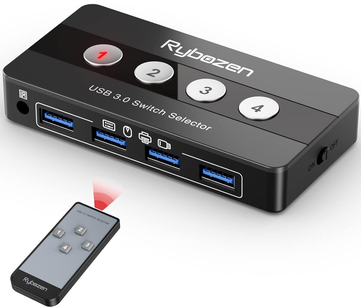 USB 3.0 Switch 4 poorten voor 4 computers - Schakelaar voor toebehoren met afstandsbediening