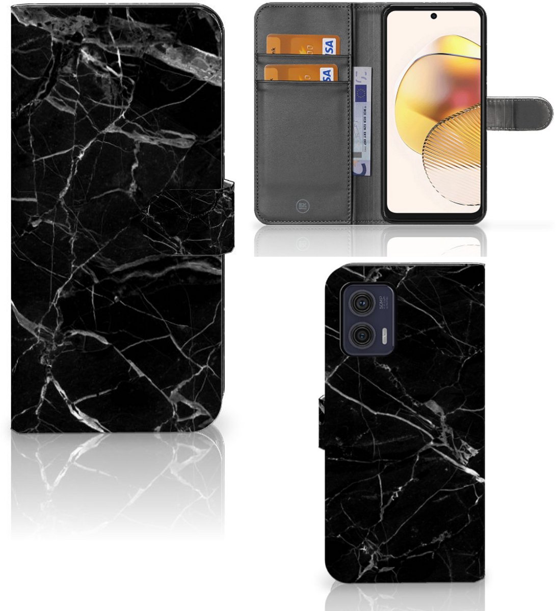 Motorola Moto G73 Bookcase Marmer Zwart - Origineel Cadeau Vader