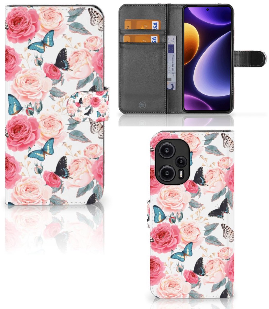 Xiaomi Poco F5 Hoesje Butterfly Roses