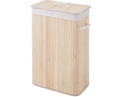 Sealskin Bamboo – Bamboe Wasmand met Deksel - Wasbare katoenen waszak - Handvatten - 56 Liter – afmetingen 60 x 40 x 23,5 cm - Natuurlijk Bruin
