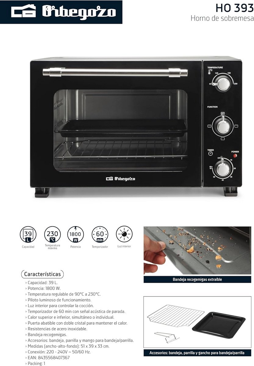 Tafeloven 39 Liter met Grill en Rotisserie Functie