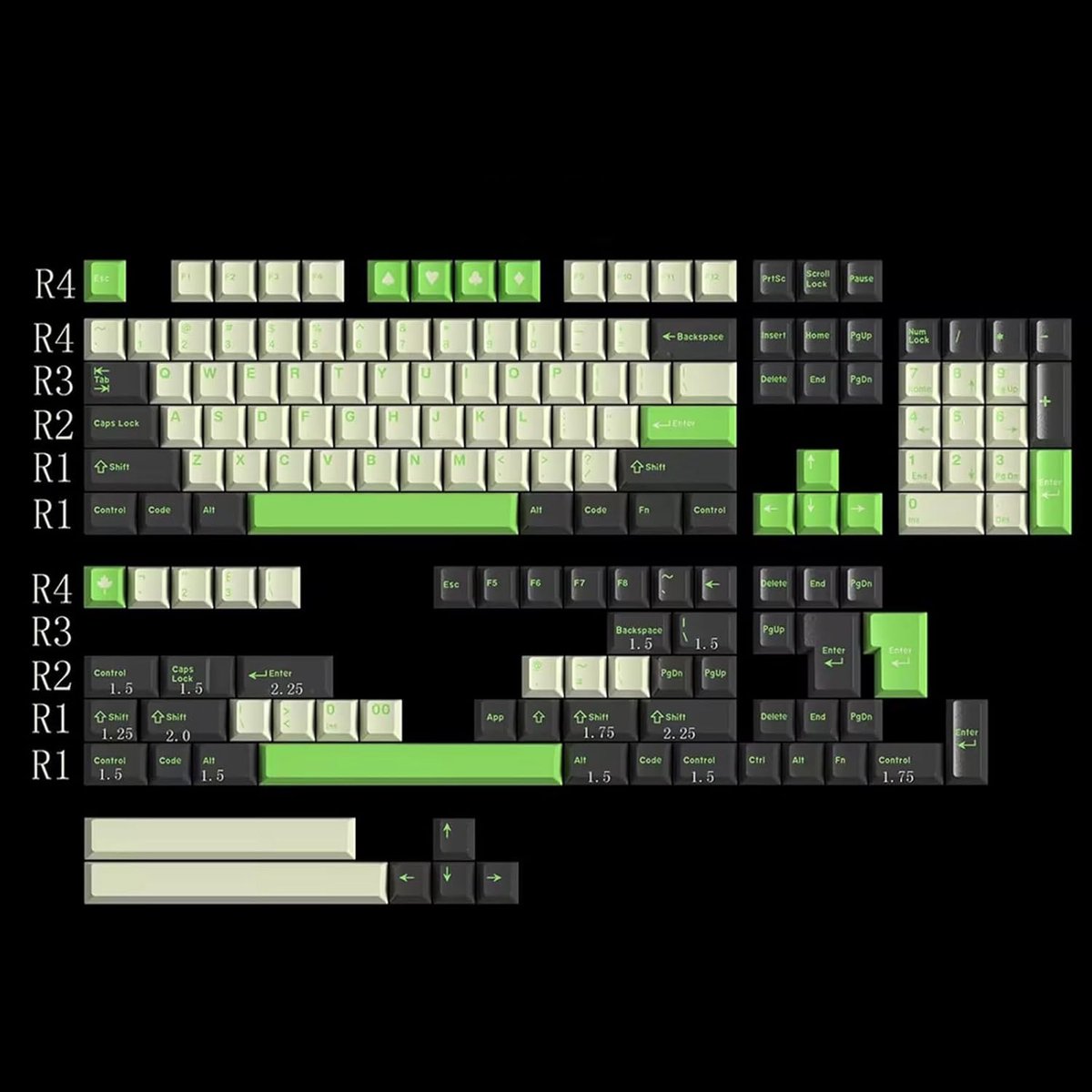 163 Keycaps Set Groen Double Shot Mechanisch Toetsenbord ISO ANSI Layout