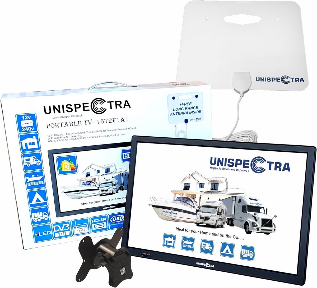 16 inch HD LED Televisie met DVB-T2/C Tuner en 12V Aansluiting voor Caravan, Boot en Camping