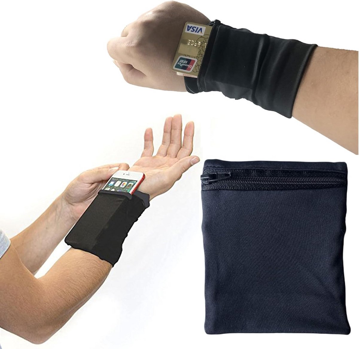 Zweetbestendige Sportpolsband met Ritssluiting voor Telefoon en Kaarten
