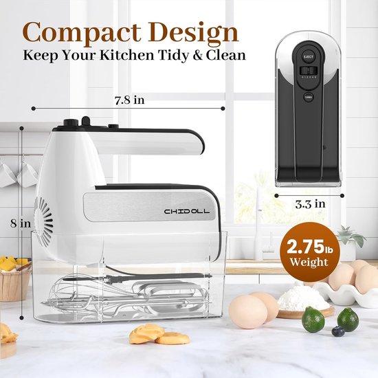 Elektrische handmixer - Keukenmixer - Bakken en koken - 5 snelheden met turbo - 800 Watt - Wit — afbeelding 5