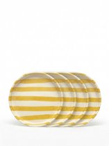 vtwonen - Assiettes - Assiette à gâteau - Rayures - Jaune - Set de 4 - Céramique - 13cm
