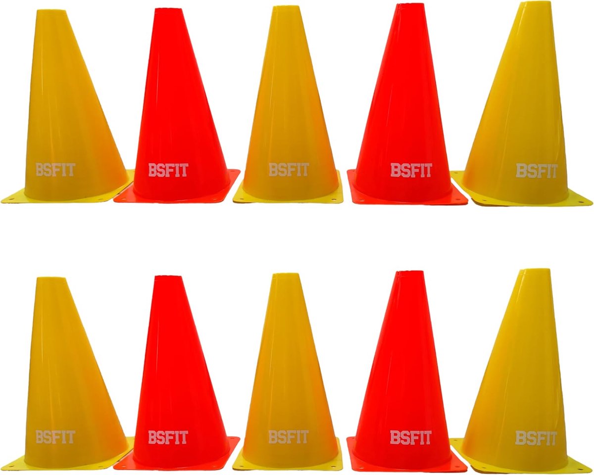 Set van 10 Voetbal Trainingskegels (23 cm) - Geel & Rood - Voor Coördinatie en Skills Training