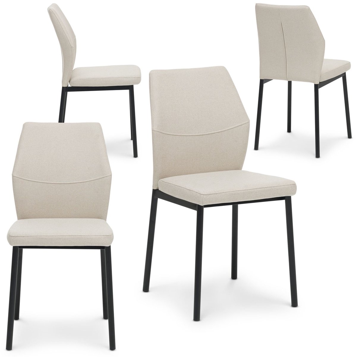 Eetkamerstoelen VANORA set van 4, beige - comfortabele gestoffeerde stoelen met zwart metalen frame, gemakkelijk te onderhouden stoffen bekleding, modern ontwerp voor eethoek & keuken - set met hoofdafbeelding