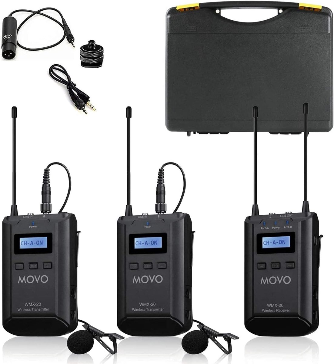 Draadloos Lavalier Microfoonsysteem (2x Zender) voor DSLR Camera - 48 Kanaals UHF - 100m Bereik