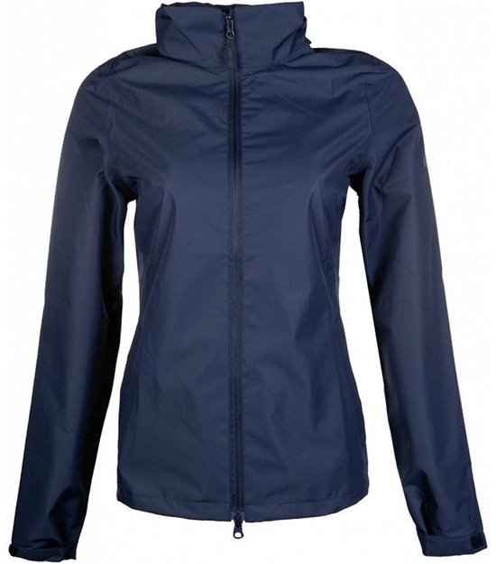 Veste de pluie bleu marine avec fermeture éclair et col montant.