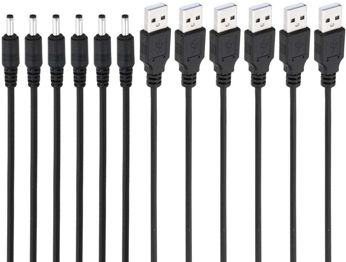 Set van 6 USB A naar DC 3.5x1.35mm Stroomkabel - Oplaadkabel voor Ventilator, Lamp, Speaker