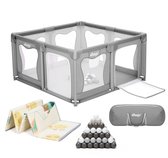 Elissio® - Grondbox Baby – Inclusief Dubbelzijdige Speelmat – Baby Speelbox met 50x Speelballen - Kinderbox - Playpen - 120x120 CM - Grijs