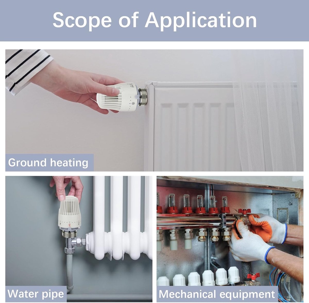 4x Slimme Radiaatorkraan Hoofd M30 x 1.5 met Vorstbeveiliging - Verstelbare Thermostaatknop