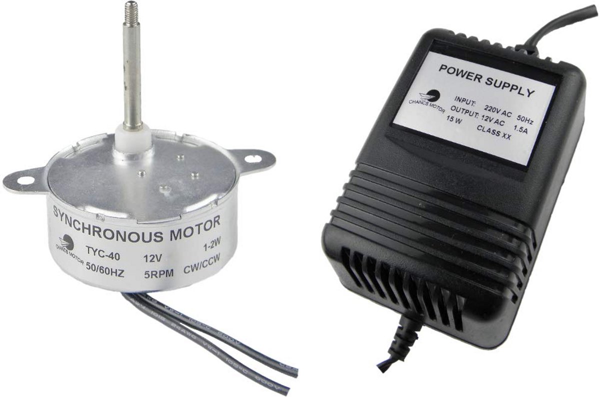 12V AC 5RPM Synchrone Motor met Adapter - 35mm As voor Kerstboom Decoratie en Modelbouw