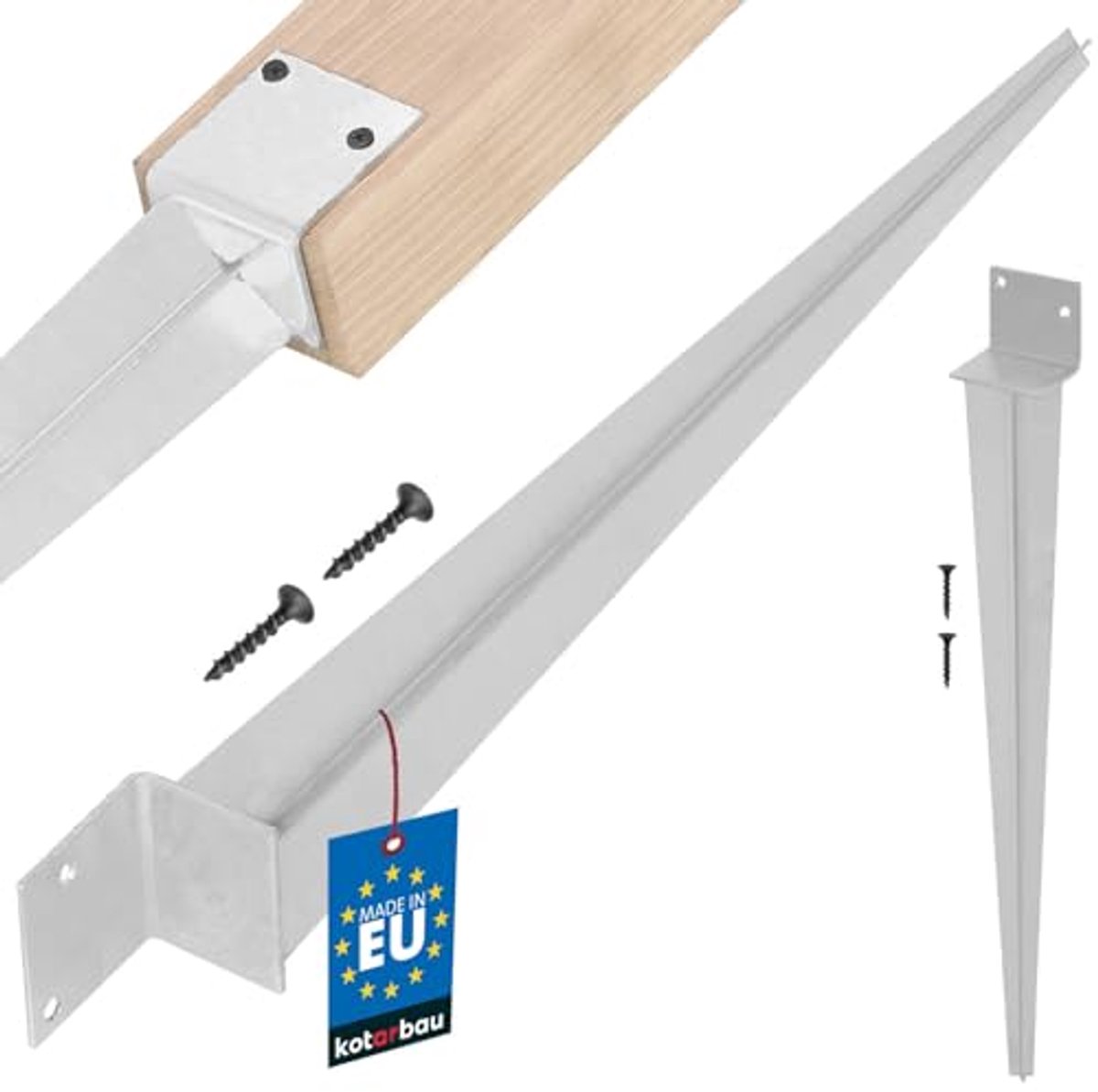KOTARBAU® Paalhouder, Paalvoet, Verzinkt Staal, 500 mm, Zilver, 50 x 60 mm, Paalhouders voor Schutting, Puntpaalhouder, Paalhouder om in de Grond te Slaan