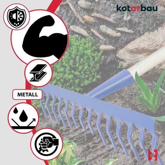 KOTARBAU® Tuinhark, Bladhark, Staal, 38 cm, Marineblauw, met Houten Steel, 142 cm, 14 Tanden, voor Gazon, Stevige Hark, Metalen Hark, Ergonomisch Tuingereedschap van Merkloos	 — afbeelding 5