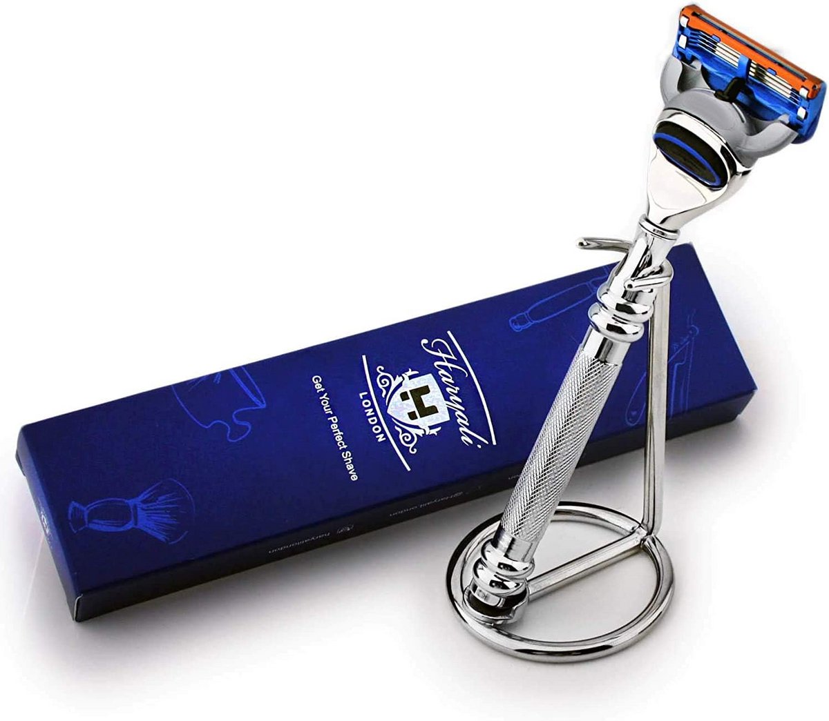 Luxe RVS Scheermes Set met Vijf-Scheerblad Cassette & Stand - Perfect voor Glad Scheren