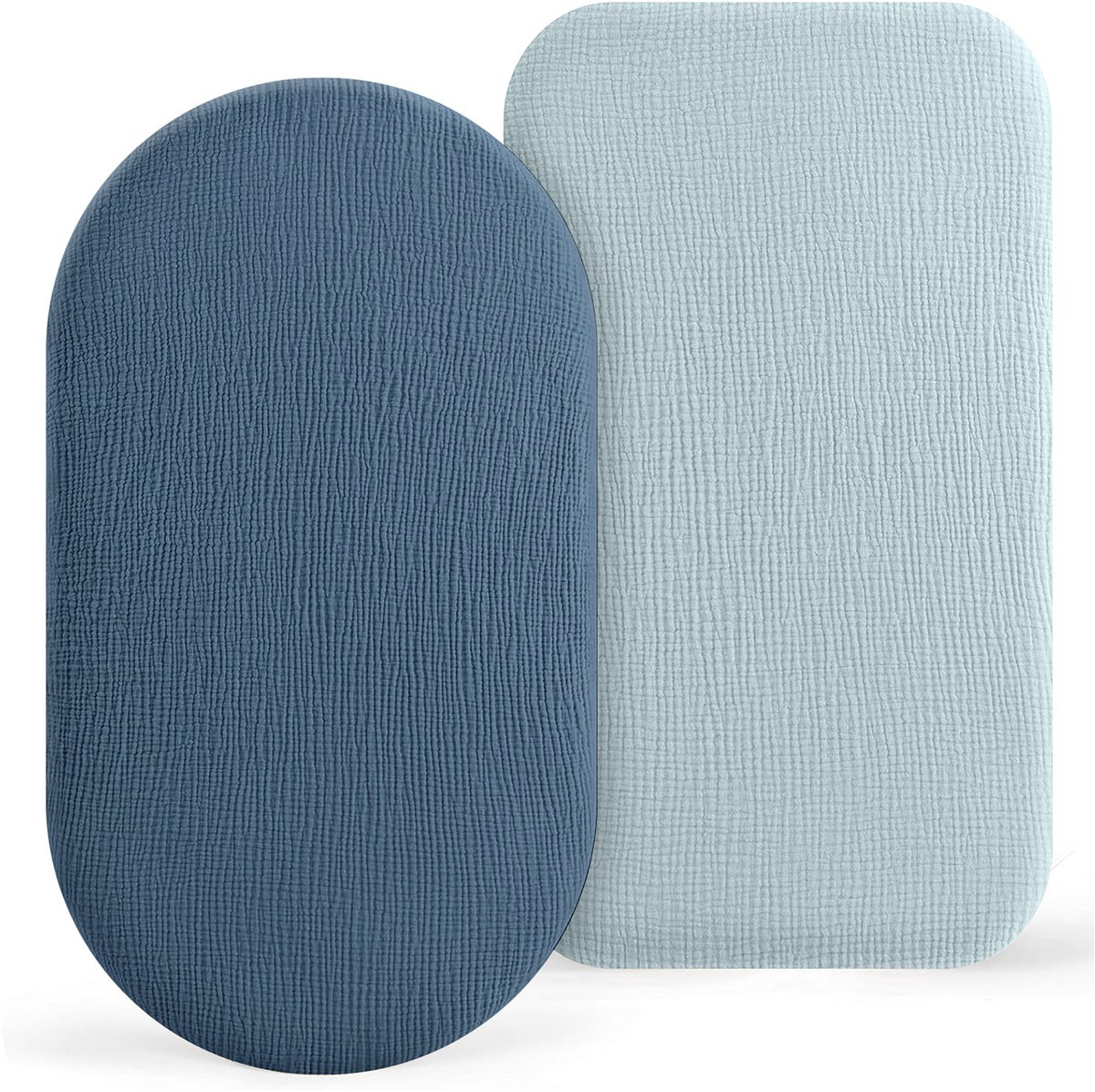 Set van 2 co-sleeping lakens voor babybedje, 100% katoenen mousseline lakens voor kinderwagen, reisbedje en wiegje,6 Donkerblauw + lichtblauw,135*71cm