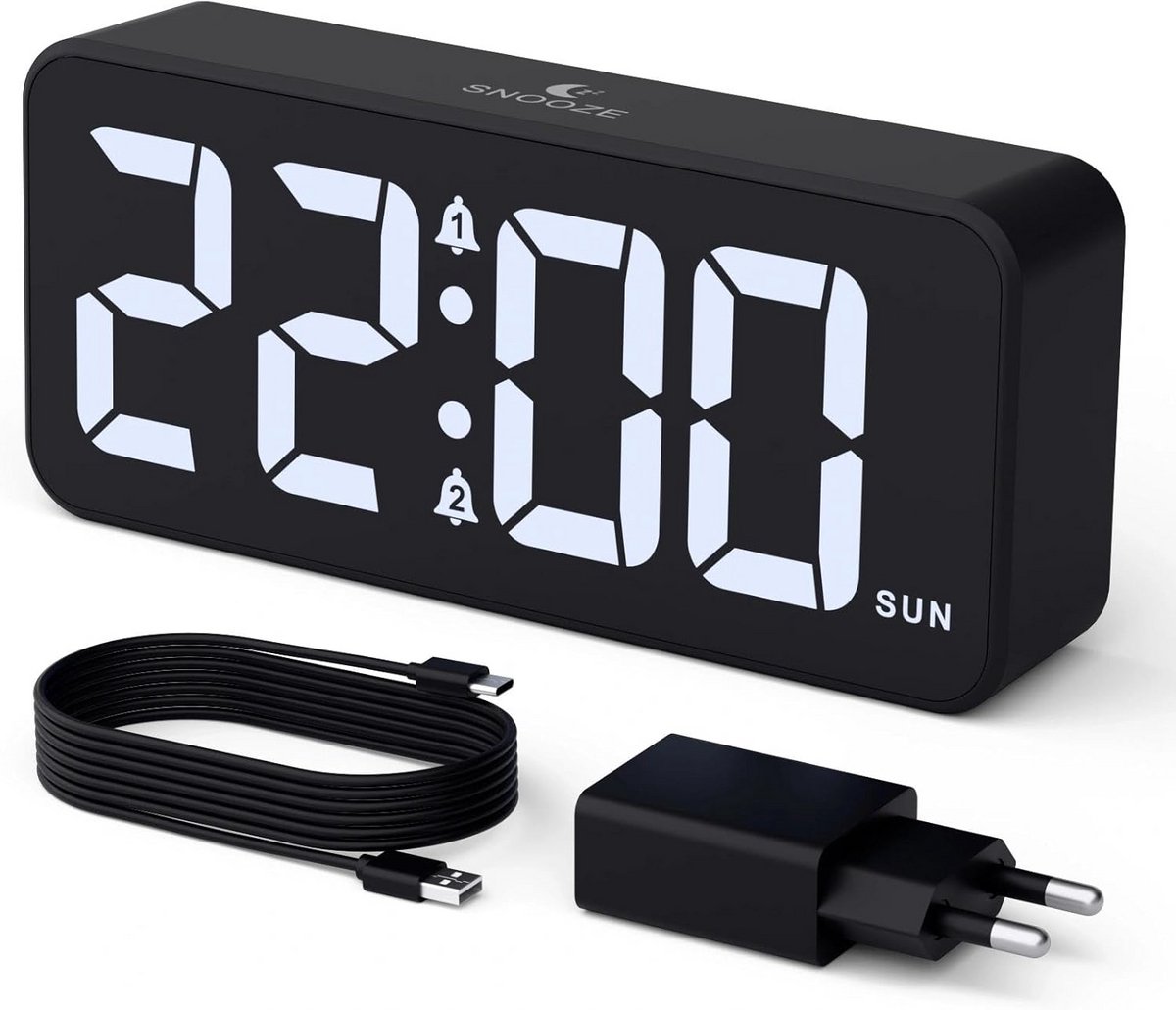 Digitale Wekker met Groot LED Display, Dubbel Alarm en USB Oplaadpoort