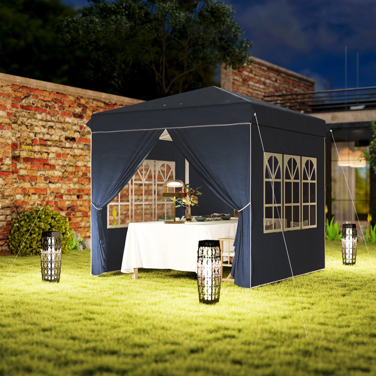Wishdor - Opvouwbaar Paviljoen - Snel Op Te Zetten - In Hoogte Verstelbaar - Voor Buiten - Polyester - Blauw - 248 X 248 X 270 Cm