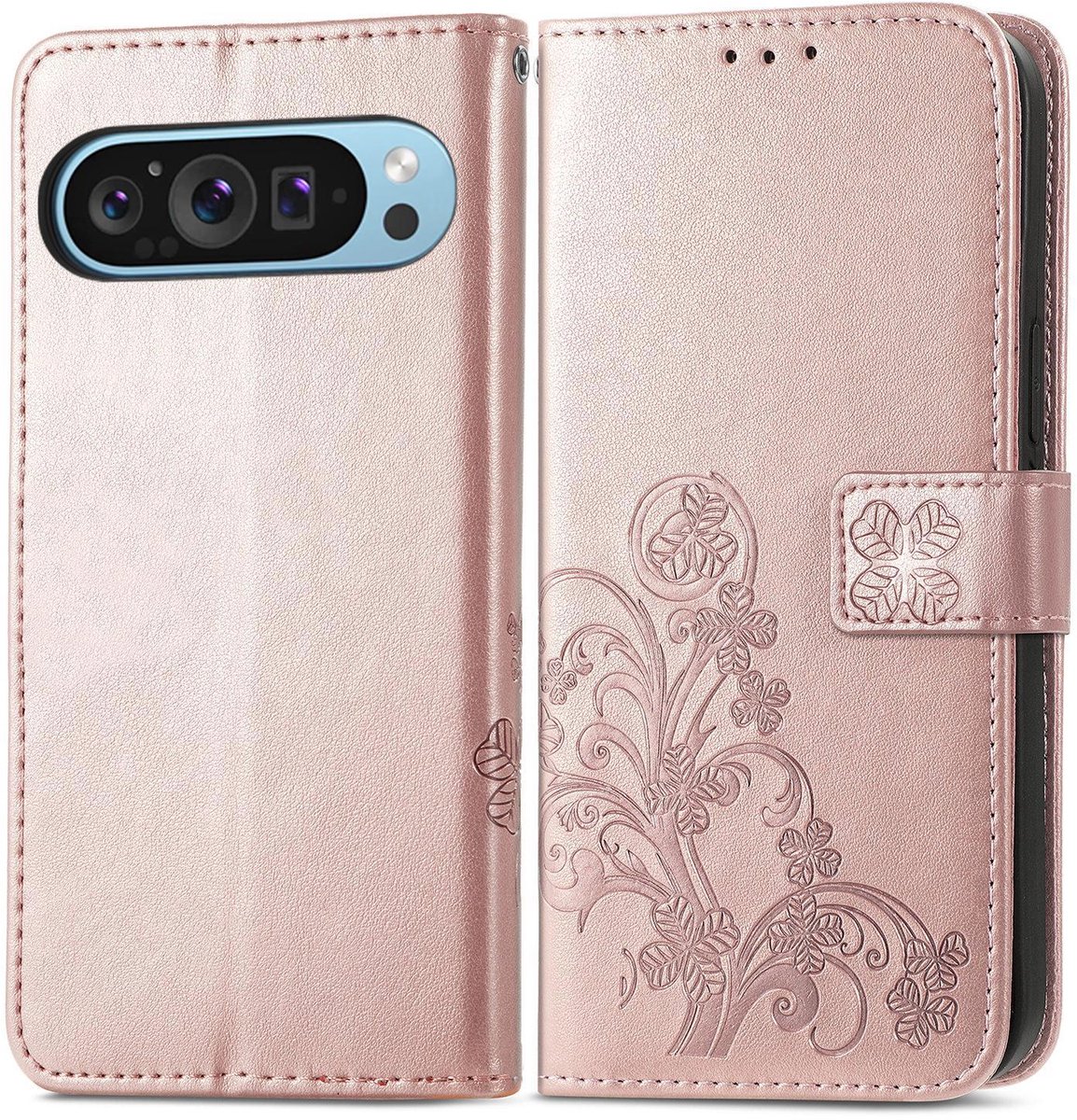 Mobigear Telefoonhoesje geschikt voor Google Pixel 10 Pro XL Hoesje | Mobigear Clover Bookcase Portemonnee | Pasjeshouder voor 3 Pasjes | Telefoonhoesje voor Pinpas / OV Kaart / Rijbewijs - Roségoud
