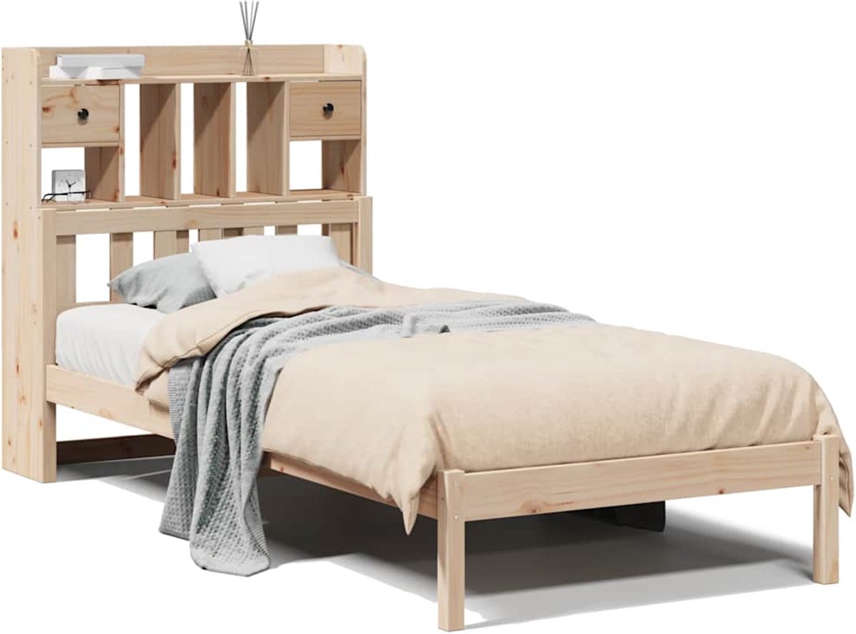 vidaXL - Bed - met - boekenkast - zonder - matras - massief - grenenhout - 75x190 - cm
