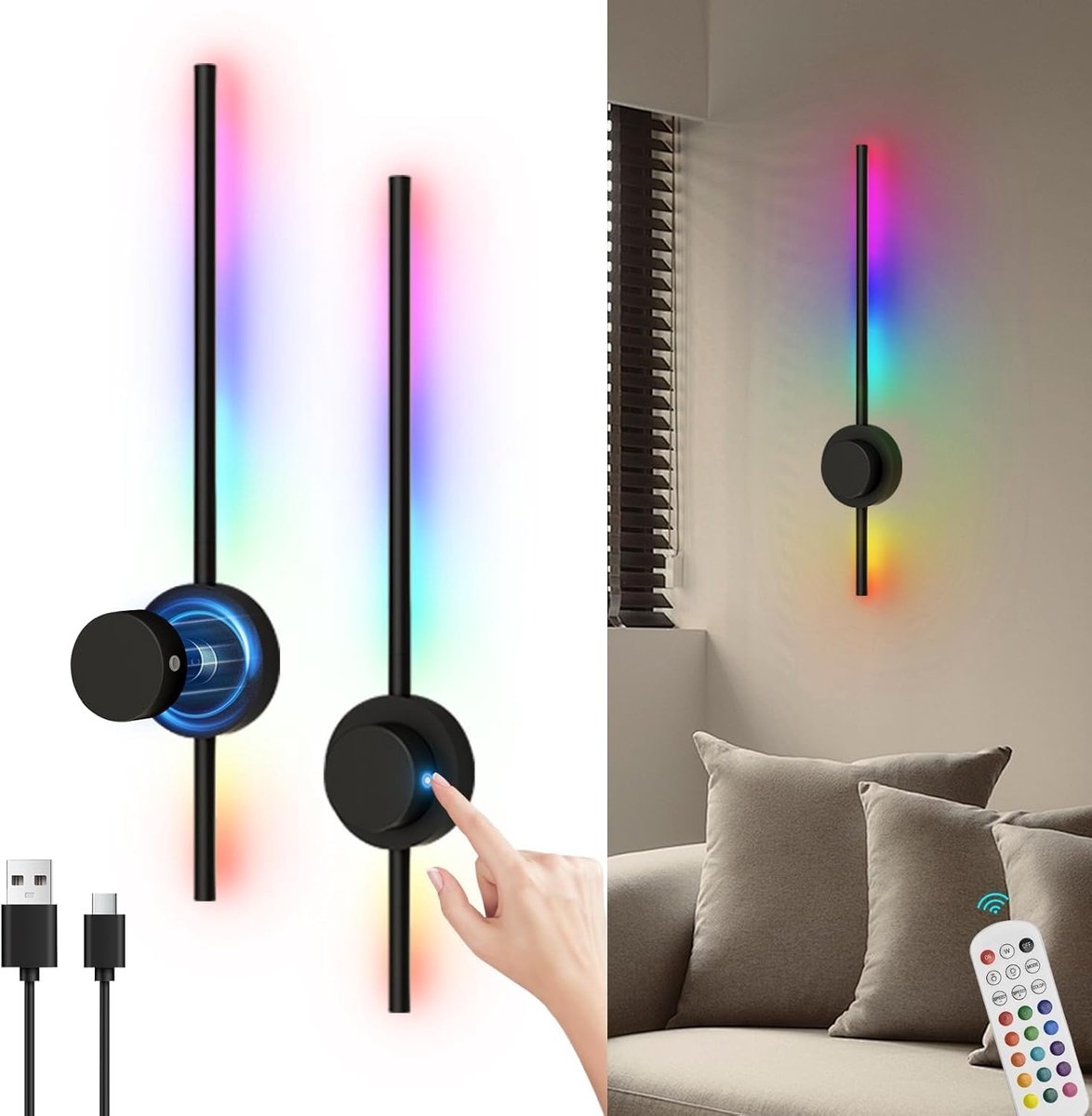 Draaibare LED Wandlamp met Afstandsbediening en Timer - Oplaadbaar Lichtpakket