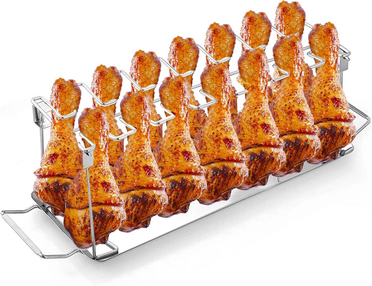 Kippenpoot Houder RVS voor Oven en BBQ Capaciteit voor 14 Kippenpoten inclusief Opvangbak